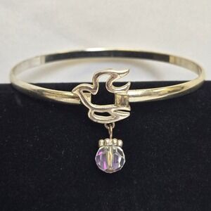 Dove Bangle Hook Bracelet, Charm, Silver Tone, Minimalist